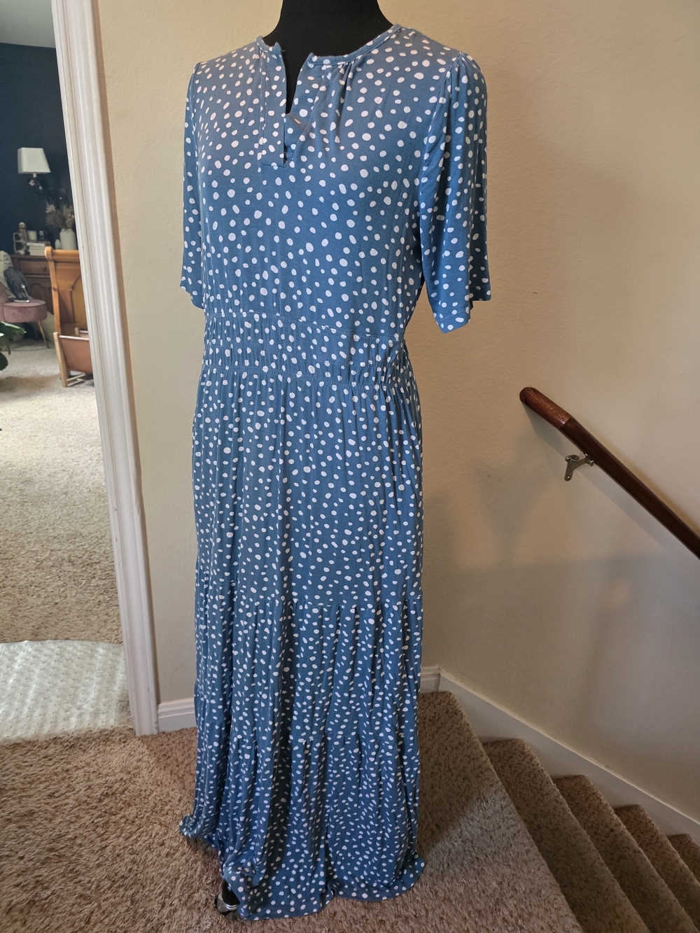 Serra Blue Maxi Dress with White Polka Dots